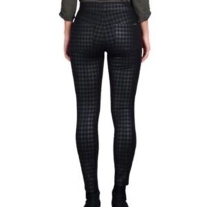 Anthropologie Sanctuary Runway Stretch Coated Plaid Leggings Pants Black Size L